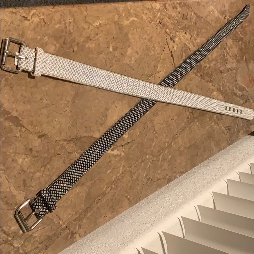 Two bedazzled belts, silver, black